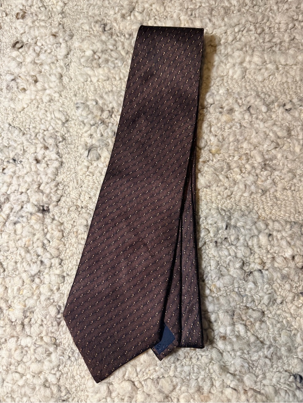 Brown Textured Silk Tie with Subtle Dot Pattern